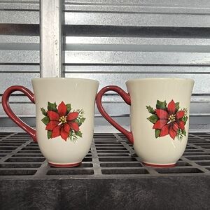 Better Homes And Gardens Poinsettia‎ Design Ceramic Mugs - Set of 2